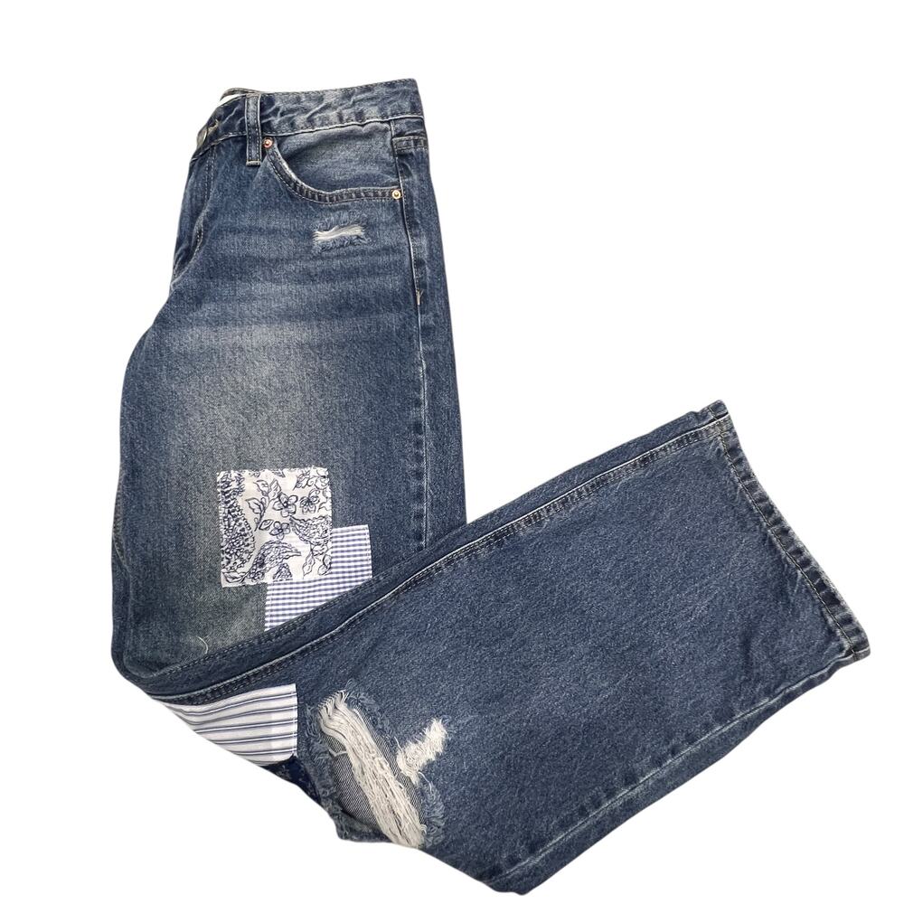 YMI Low Rise Patchwork‎ Distressed Jeans Loose Fit NWT Medium Wash